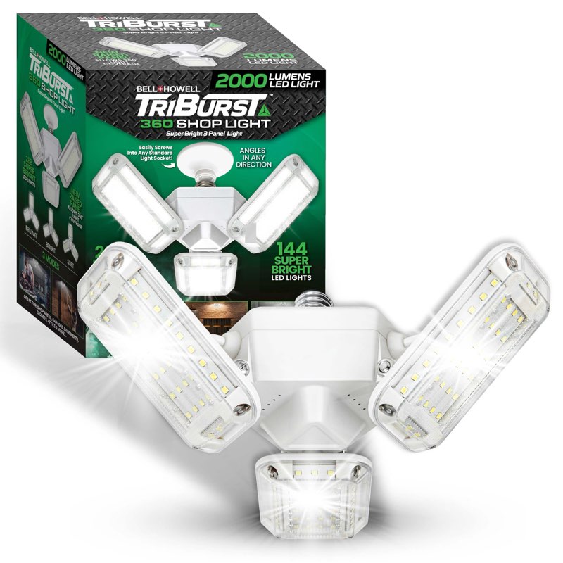 TRIBURST Shoplight 2000 lúmenes | Luz LED superbrillante con 3 paneles ajustables | Cubre 2000 pies cuadrados | Temperatura de color de 6500 K | Fácil de instalar | Ahorro de energía |