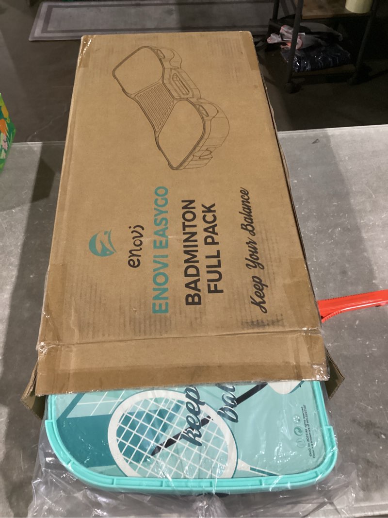 Condition photo showing New/Like New for easygo badminton set, with net, 4 racket, 4 birdies, portable storage box, for backyards, outdoor games, yard games
