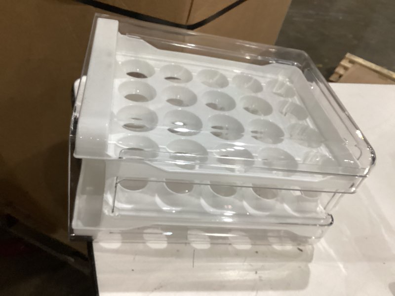 Condition photo showing Good Condition for luckore egg container holders dispenser for refrigerator 40 eggs, 2 tier clear stackable holder tray with drawer for fridge, storage container with handles for refrigerator, countertop