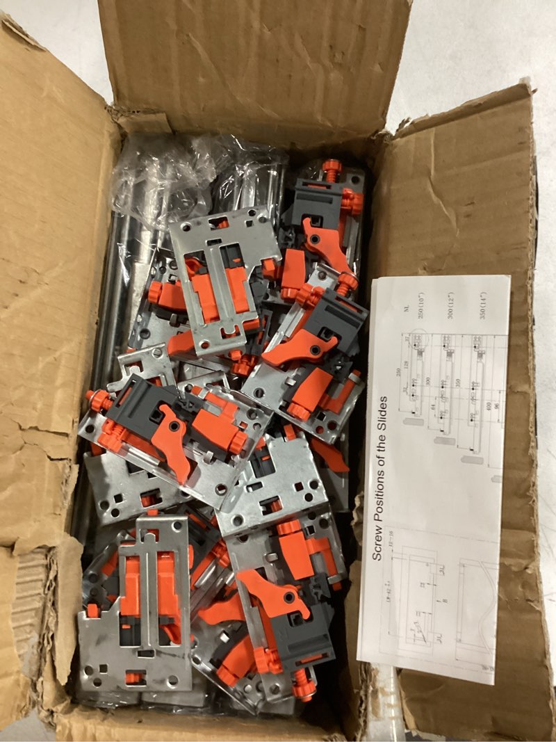 Condition photo showing As Is for 6 pair of 14 inch undermount soft close drawer slides 100lb load capacity full extension concealed drawer rails with 3d locking device 6 14 inch