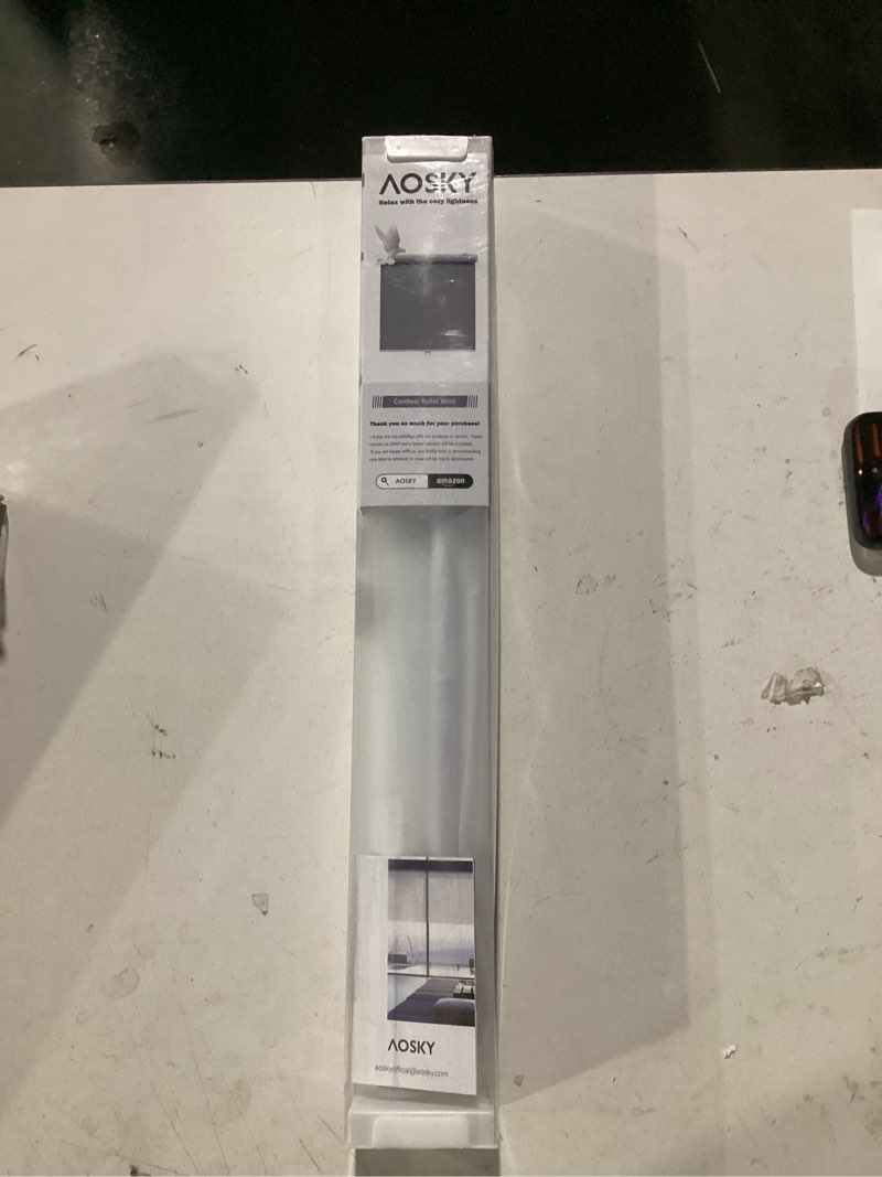 Condition photo showing Good Condition for AOSKY Cordless Roller Shades Blackout Blinds for Windows Room Darkening Rolled Up Shades with Spring System, UV Protection Window Shades Door Blinds for Home and Office (17" W x 72" H, Black) 17"W x 72"H Black