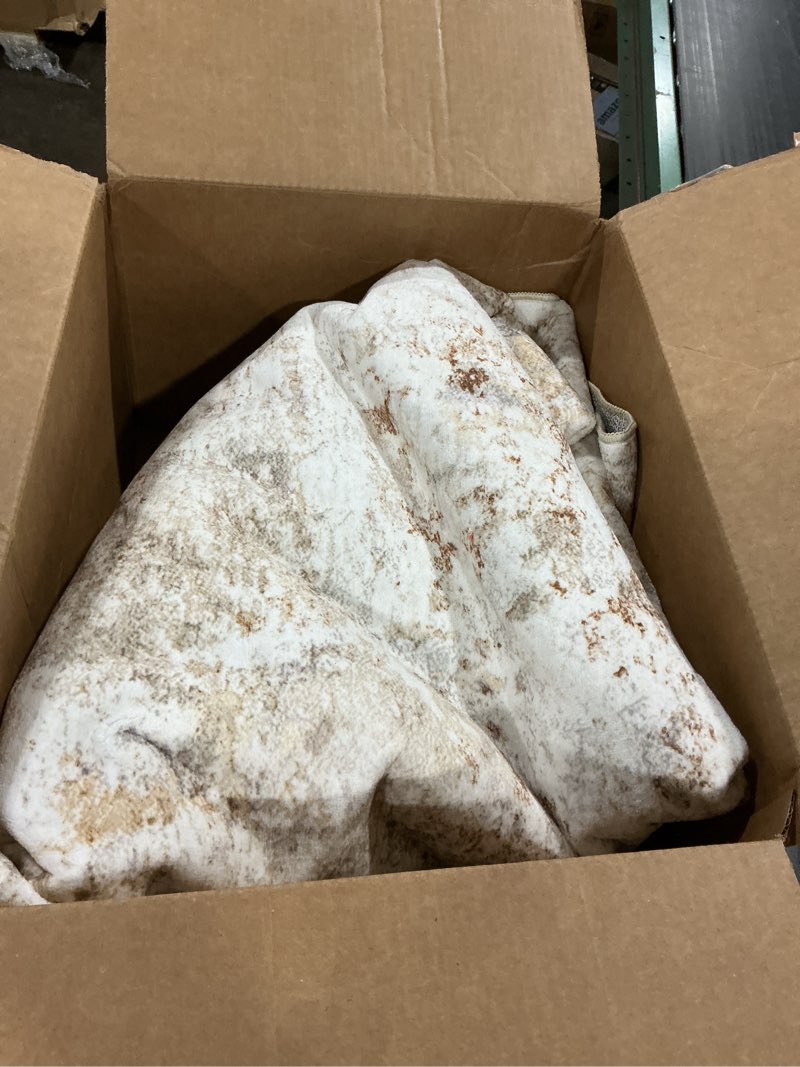 Condition photo showing As Is for Round Rug Living Room Rugs: 8Ft Washable Circle Large Abstract Modern Soft Stain Resistant Non Slip Indoor Floor Carpet for Bedroom Nursery Office Dining Room Dorm Home House Decor- Gray Gold Abstract Gray Gold 8' x 8' (Round)