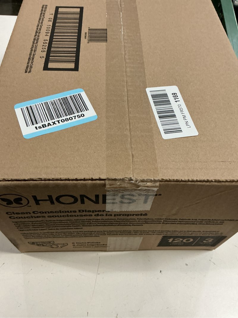 Condition photo showing New/Like New for the honest company comfort dry disposable diapers for sensitive skin, hypoallergenic, just peachy + flower power, super club box size 3 (16–28 lbs) 120 count