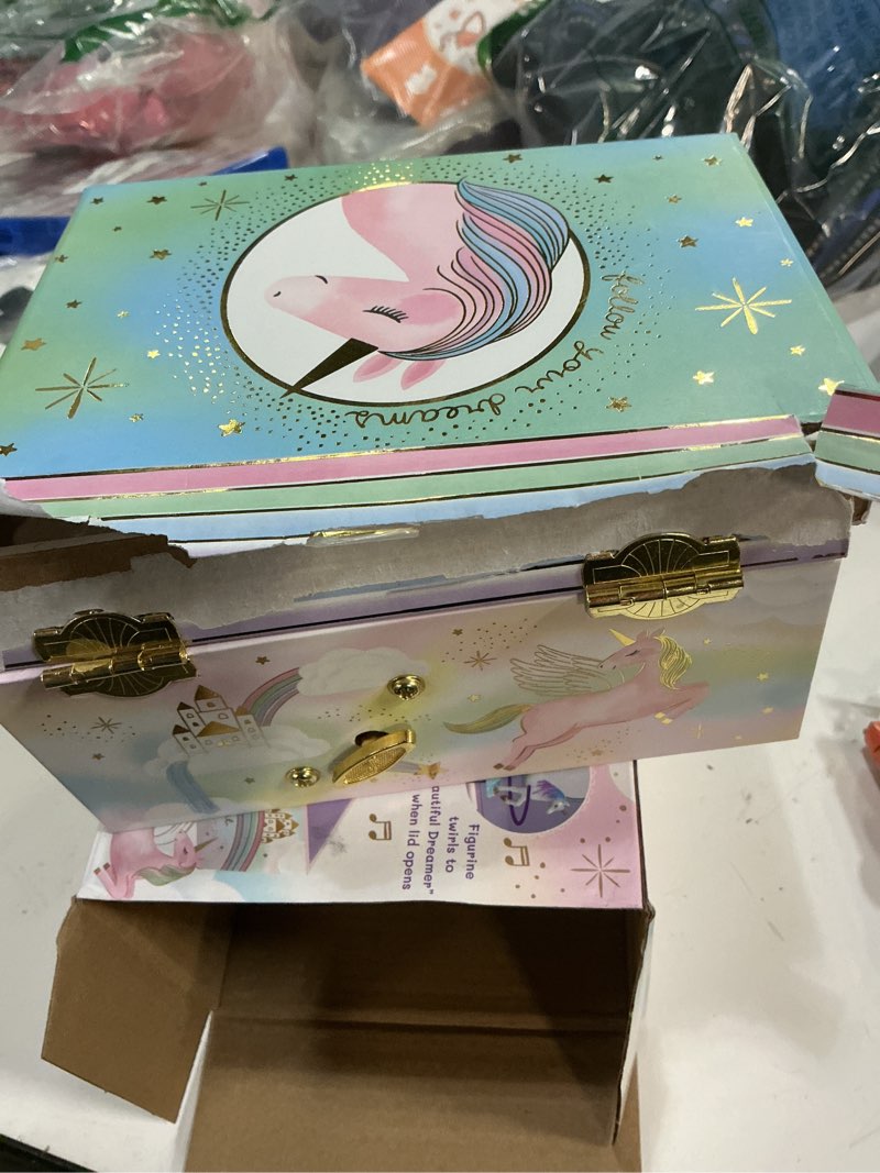Condition photo showing As Is for Giggle & Honey Musical Jewelry Box for Girls - Kids Jewelry Box, Unicorn Toys for Girls 4-6, Unicorn Gifts, 6 x 4.7 x 3.5 in Magical Unicorn