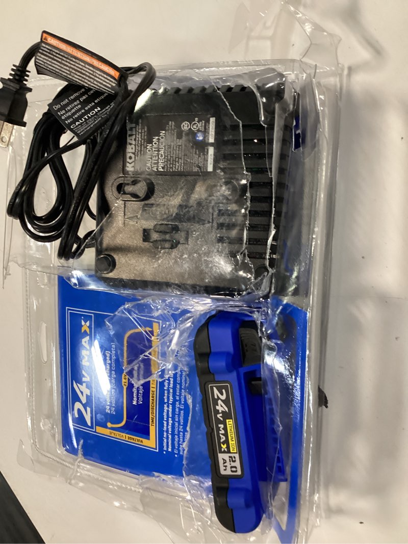 Condition photo showing As Is for kobalt 24 -volt, 4 ah 1 -pack lithium ion (li-ion) battery and charging station