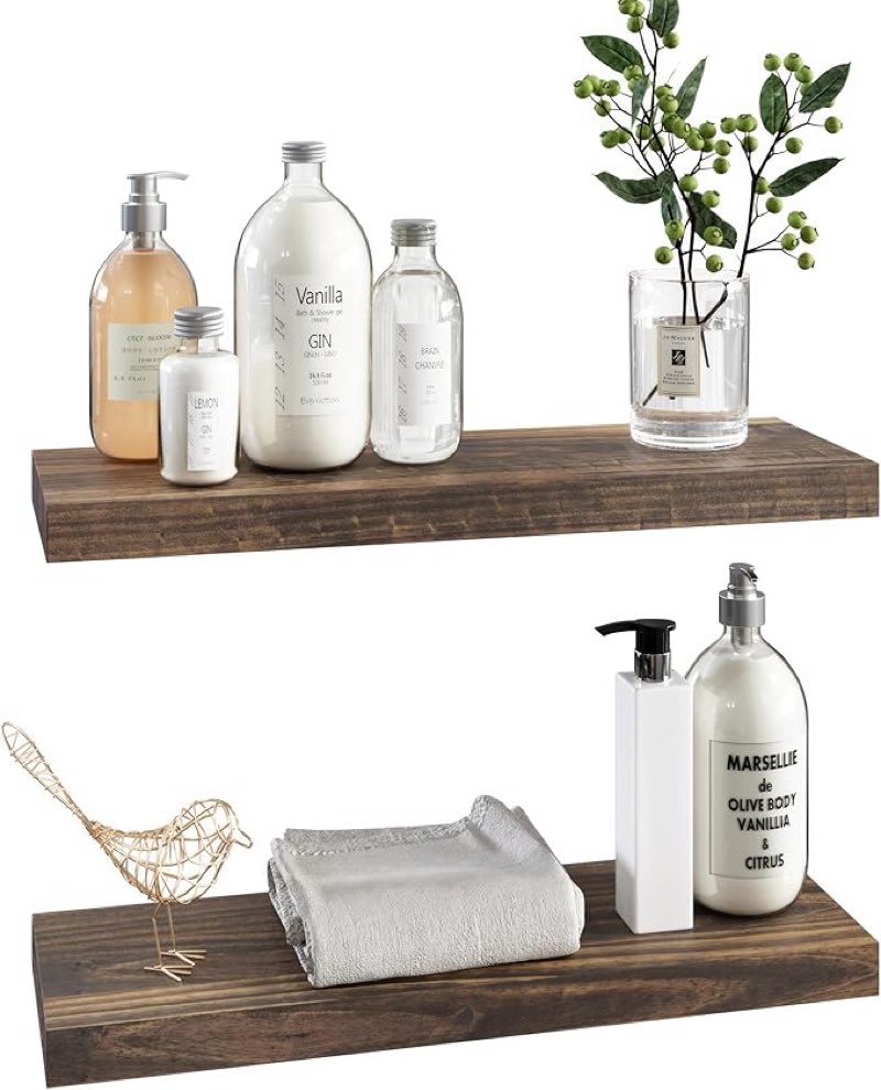 Bathroom Wooden Shelves - All Included Set-up - Mounted - Home Decor - 24x10 - Dark Walnut