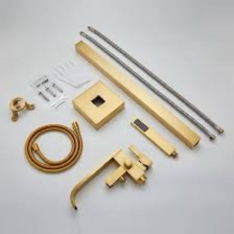 Freestanding Bathtub Faucet Tub Filler Brushed Gold Floor Mount Faucets Brass Single Handle with Hand Shower