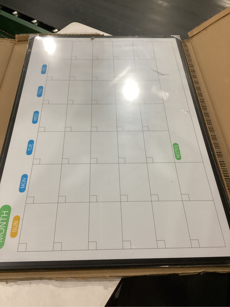 Condition photo showing Good Condition for walglass dry erase calendar whiteboard for wall, 36" x 24" double-sided monthly calendar white board with black aluminum frame, hanging or wall mount whiteboard for home, office, school black frame 36"w x 24"h