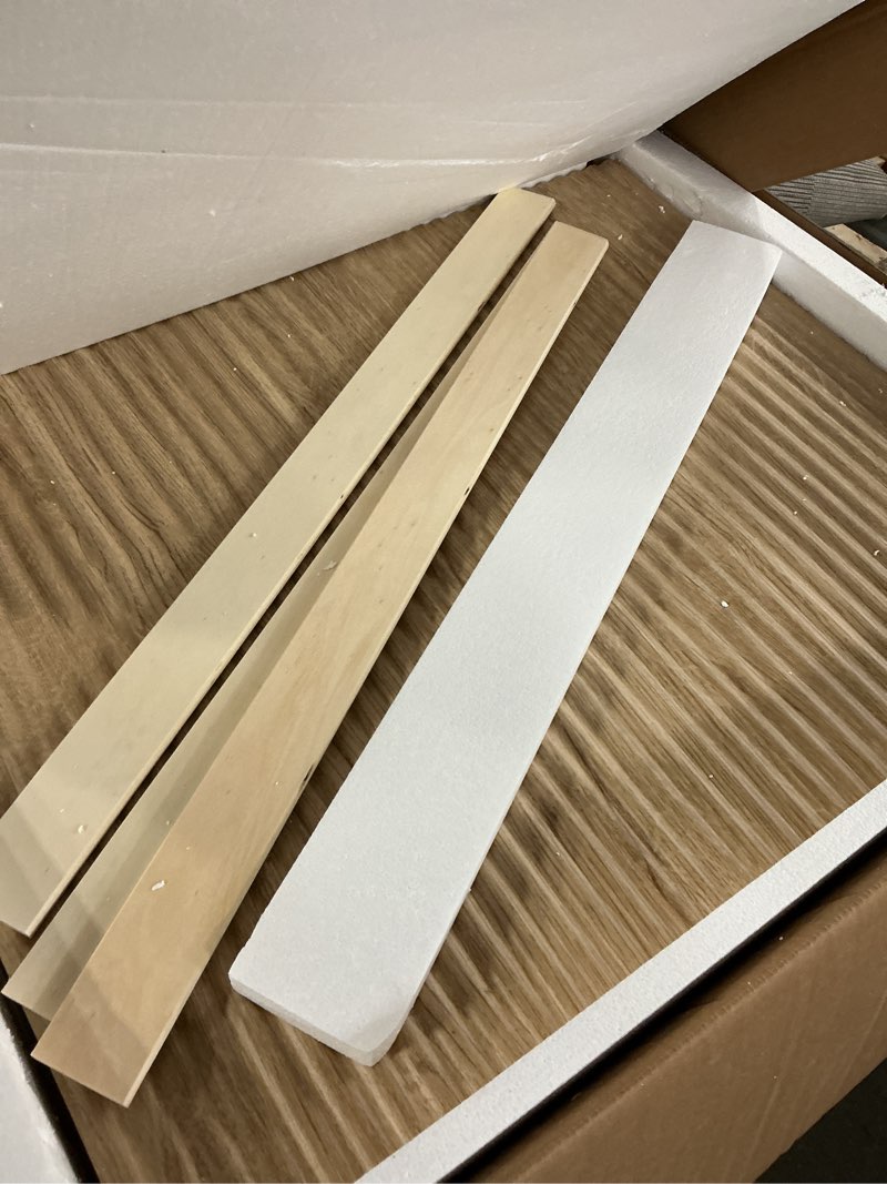 Condition photo showing As Is for (incomplete)bellemave king size lift up storage bed, oak wood lift up bedframe king, wooden corrugated curved lines, hydraulic storage,oak oak with headboard king