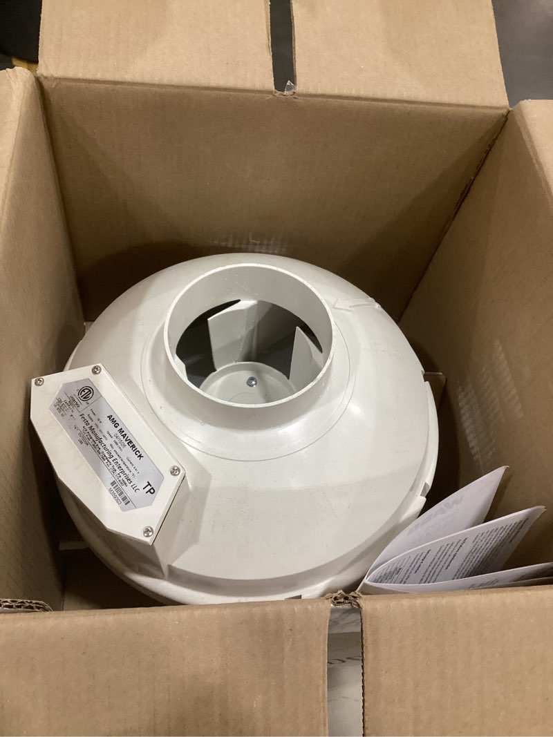 Condition photo showing As Is for festa amg maverick radon fan - quiet and energy efficient 260 cfm radon mitigation system inline duct fan - 4" electric inline - made with sturdy glass reinforced poly-resin – white