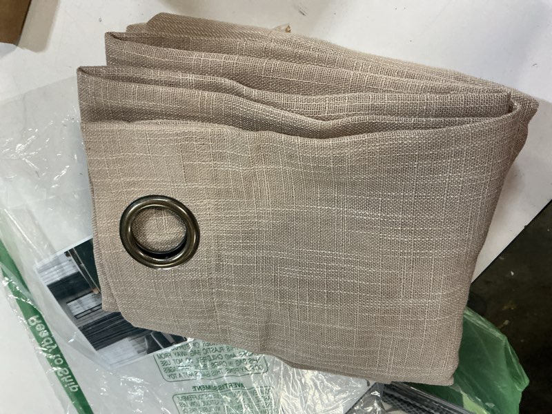 Condition photo showing Good Condition for lamit linen curtains for living room bedroom, 84 inch curtains light filtering boho semi sheer window burlap drapes with bronze grommet for room decor, 52 x 84 inch, 2 panels set, brown 52"w x 84"l (pack of 2) brown