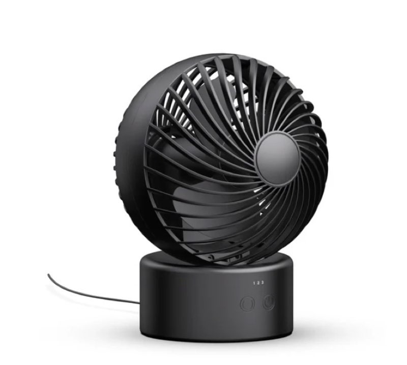 mainstays 5'' 3-speed auto-oscillating rechargeable desk fan, black
