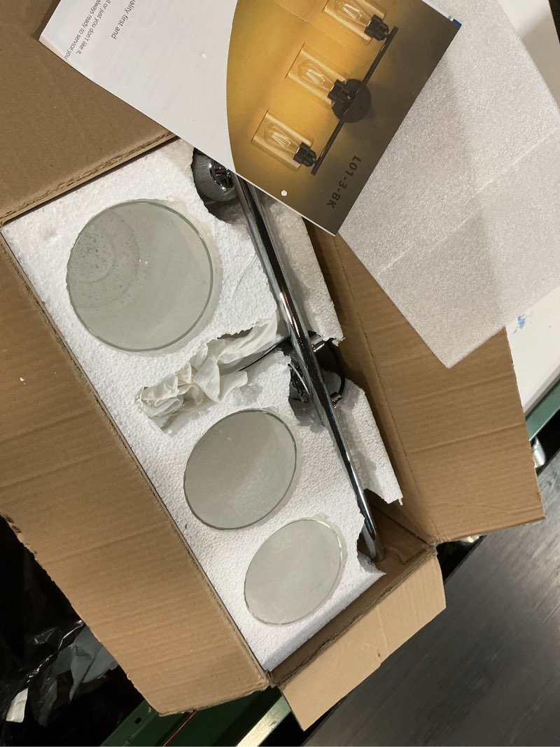 Condition photo showing As Is for espird bathroom vanity light fixtures polished chrome bathroom lighting fixture, 3 lights bathroom light fixture over mirror, modern black vanity light, wall sconces with glass shades 3 lights polished chrome