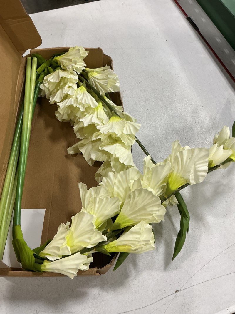 Condition photo showing Good Condition for white gladiolus artificial flowers 33.07 in long artificial flowers gladiolus flowers 5 pcs silk gladiolus flowers fake flowers faux gladiolus for home wedding garden arrangement decor(white)