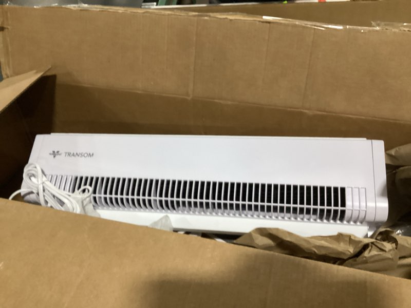 Condition photo showing As Is for **incomplete** (no remote) TRANSOM Window Fan with 4 Speeds, Remote Control, Reversible Exhaust Mode, Weather Resistant Case, Whole Room, Ice White White Remote Control Fan