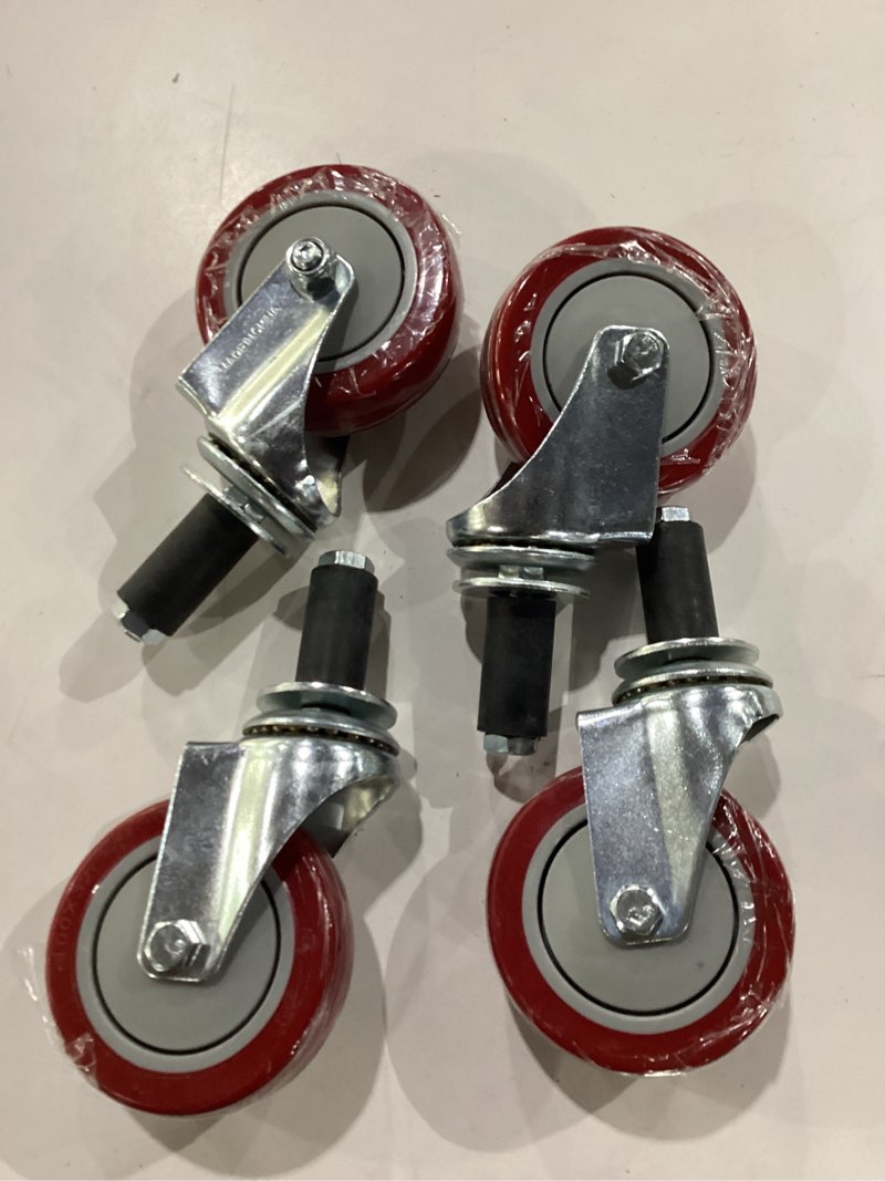 Condition photo showing New/Like New for 4 Inch 3/8-16x1 Threaded Stem Caster Wheels with Brake, Set of 4 Heavy Duty Locking Wheel, TPR Soft Quiet Swivel Casters for Cart, Furniture and Shelving… Similar to stock photo