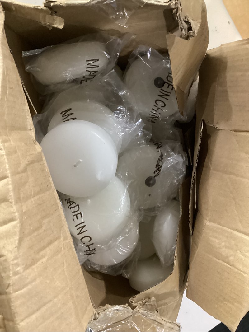 Condition photo showing New/Like New for Tuyai (Set of 36) Floating Candles, 3 inch White Dripless Wax Burning Candles, for Weddings, Party, Special Occasions and Home Decorations