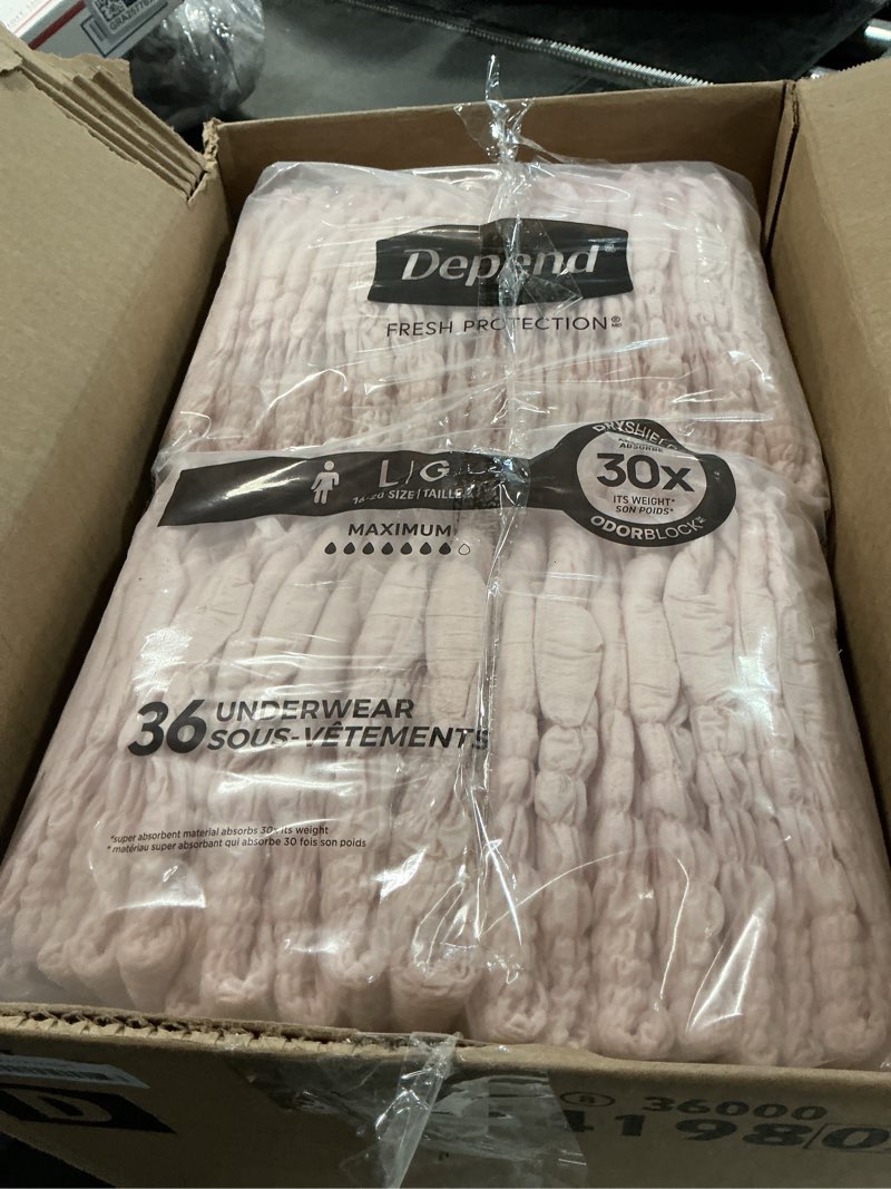 Condition photo showing Good Condition for Depend Fresh Protection Adult Diapers, Incontinence & Postpartum Bladder Leak Underwear for Women, Disposable, Maximum, Large, Blush, 72 Count (2 Packs of 36), Packaging May Vary