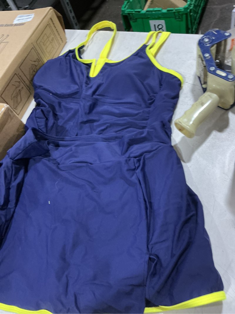 Condition photo showing Good Condition for tempt me women tankini swimsuits with skirt | with pockets, tummy control, v-wire, two piece bathing suits large navy and yellow