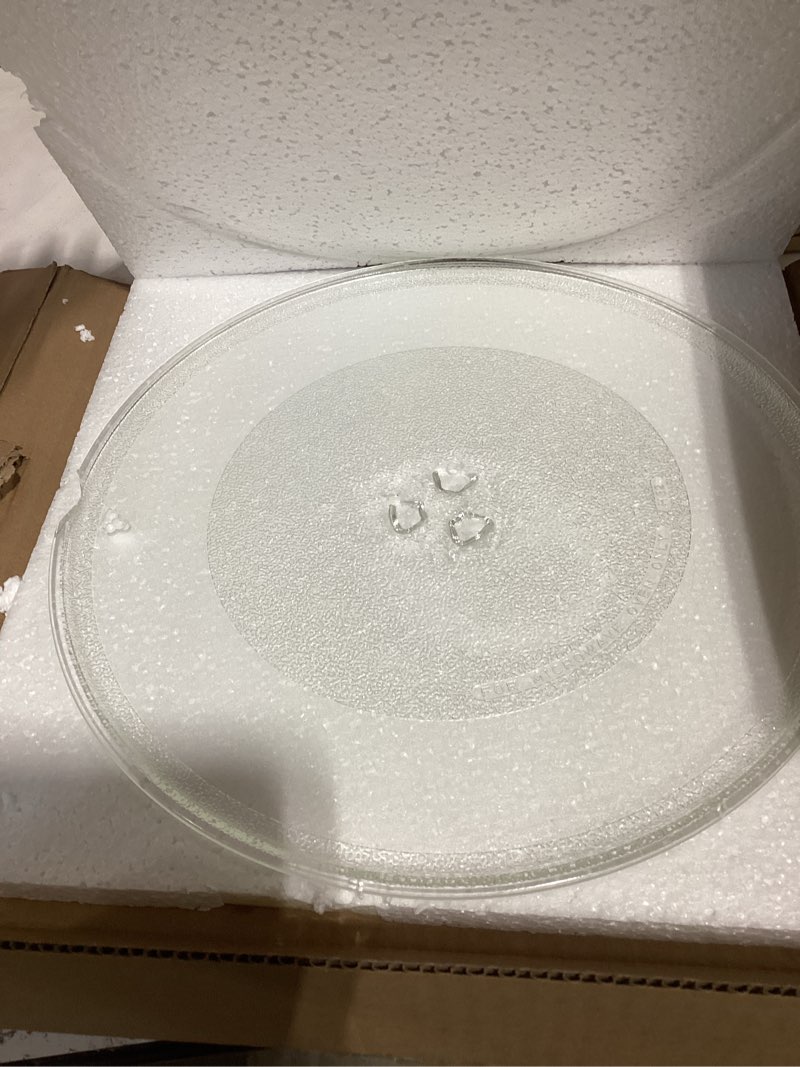 Condition photo showing As Is for Microwave Glass Plate 14 1/8 inch - Exact Replacement for Microwave Turntable Part Numbers W10531726 / W11358813 and W11402532 - Dishwasher Safe