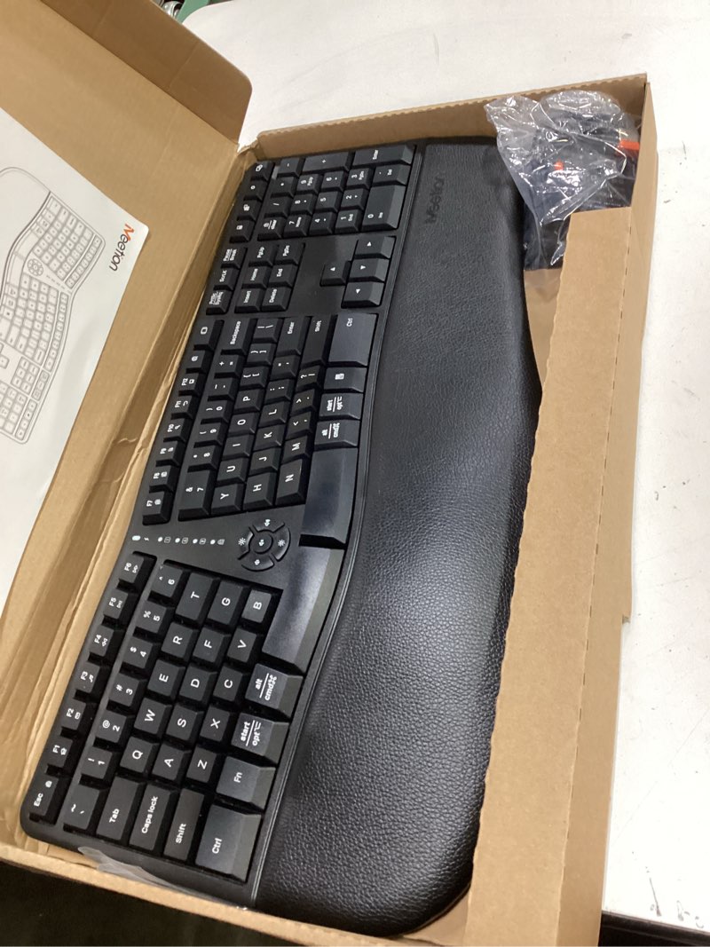 Condition photo showing Good Condition for meetion ergonomic keyboard and mouse, wireless keyboard with vertical mouse, split curved keyboard with wrist rest, natural typing usb receiver rechargeable full size, windows/mac/pc/laptop, large large black