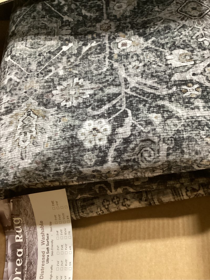Condition photo showing Good Condition for similar 8x10 area rugs for living room: floral washable rug vintage large soft boho non-slip carpet indoor stain resistant low pile carpets for bedroom dining room farmhouse nursery home office dark black dark black 8' x 10' (rectangular)