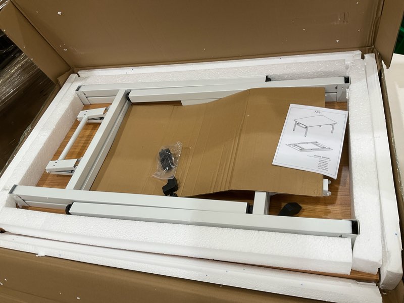 Condition photo showing New/Like New for need folding desk for home office 39-3/8 inch length modern folding table computer desk no install needed teak color desktop white frame ac5bw(100 * 60) 39inch teak & white frame