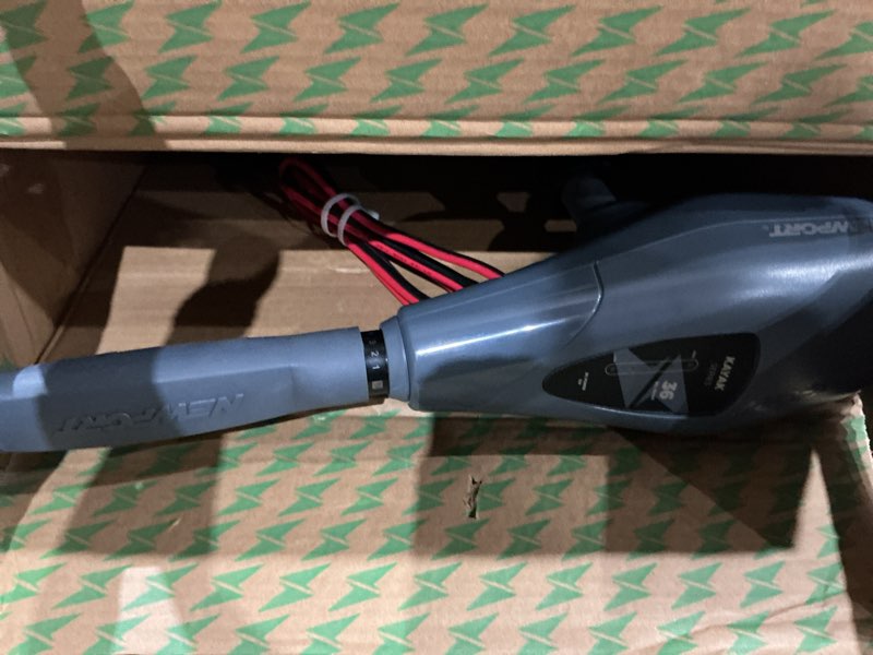 Condition photo showing As Is for newport kayak series 55lb thrust transom mounted saltwater electric trolling motor w/led battery indicator (24" shaft) 55lb thrust motor only