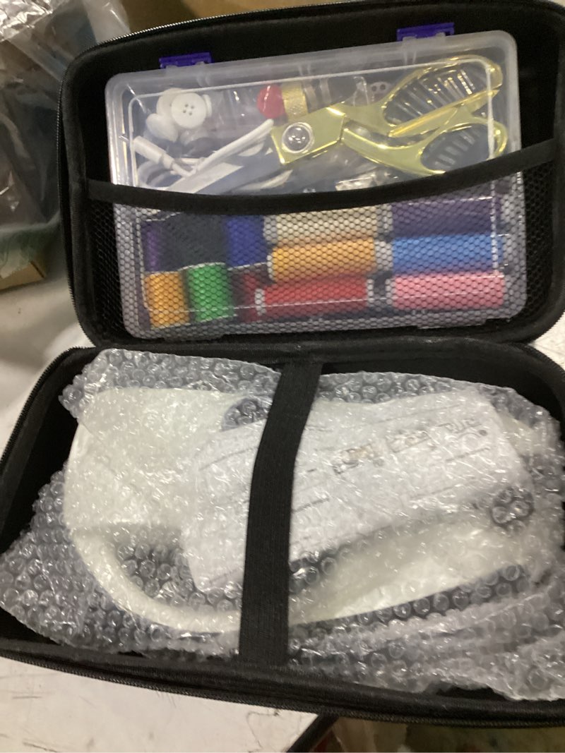 Condition photo showing Good Condition for handheld sewing machine heavy duty, with blue leather storage case and 110-piece sewing kit, mini portable, ideal for adults & beginners, complete set of quick home clothing repair tools, good gift black