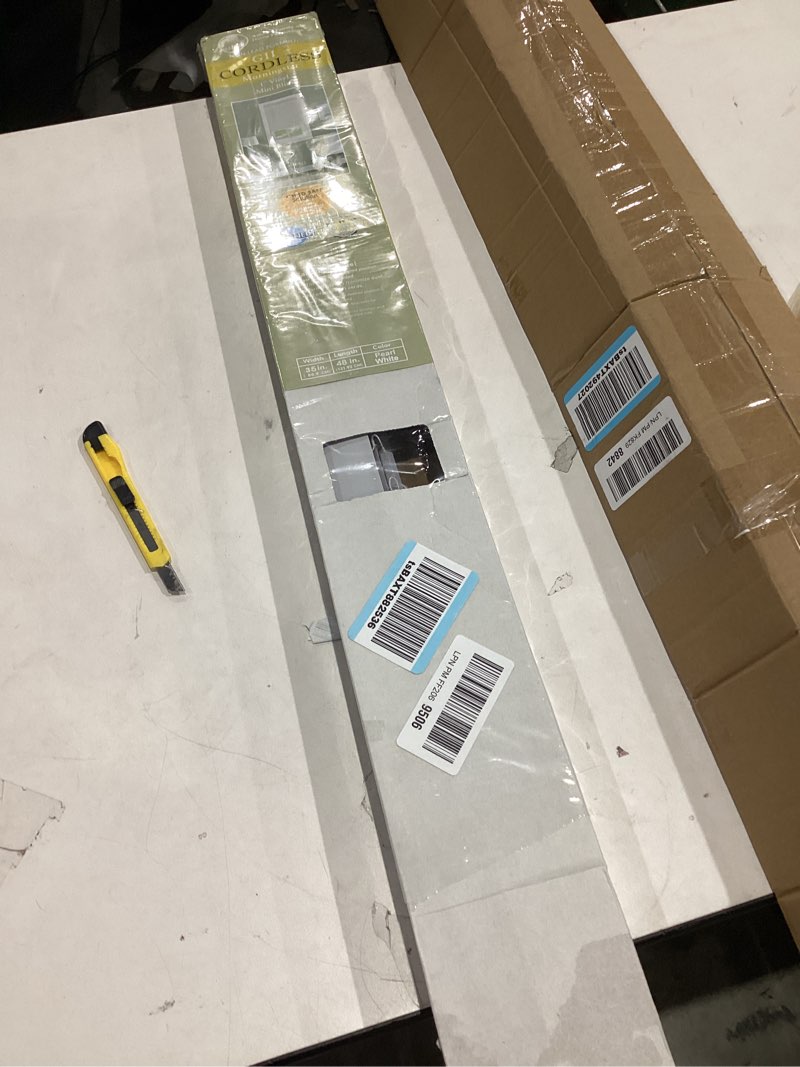 Condition photo showing New/Like New for Cordless Light Filtering Mini Blind - 35 Inch Width, 48 Inch Length, 1" Slat Size - Pearl White - Cordless GII Morningstar Horizontal Windows Blinds for Interior by Achim Home Decor 35"W x 48"H White