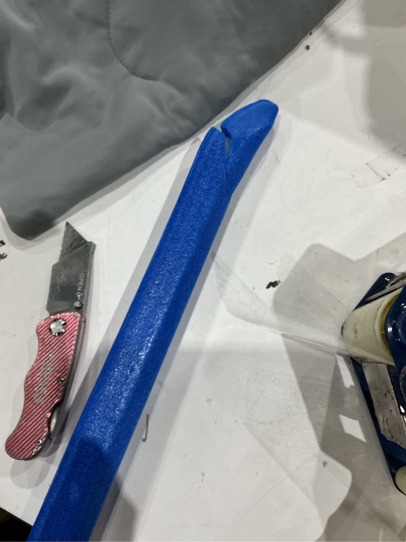 Condition photo showing As Is for adventure force light-up foam sword, soft foam construction with handle connector to combine two into one, lights up with batteries included, ages 4+