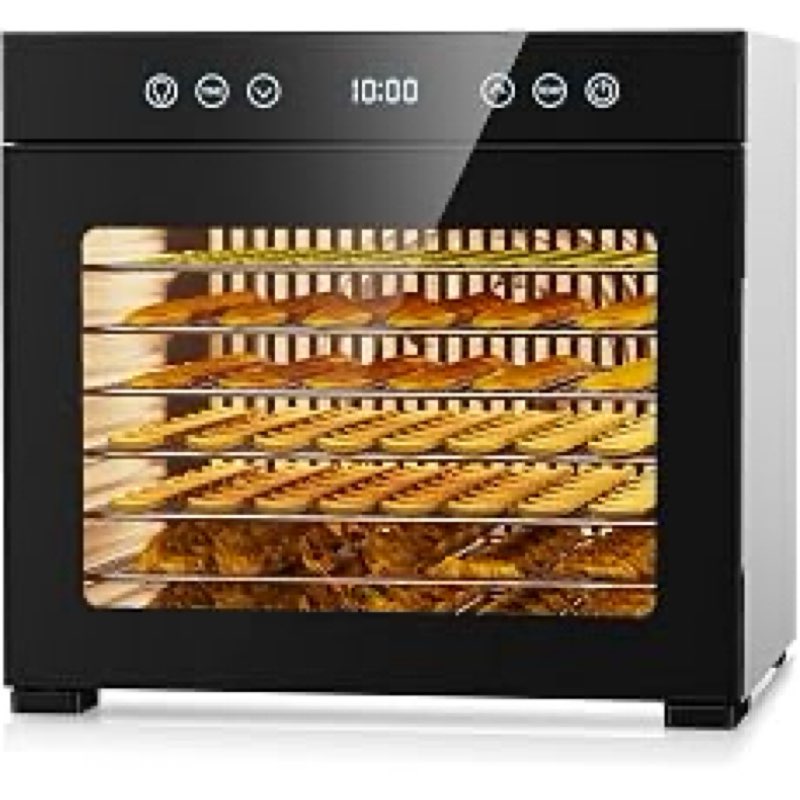 food dehydrator, 650w powerful fruit dryer machine with adjustable timer & temperature, 8 stainless steel trays