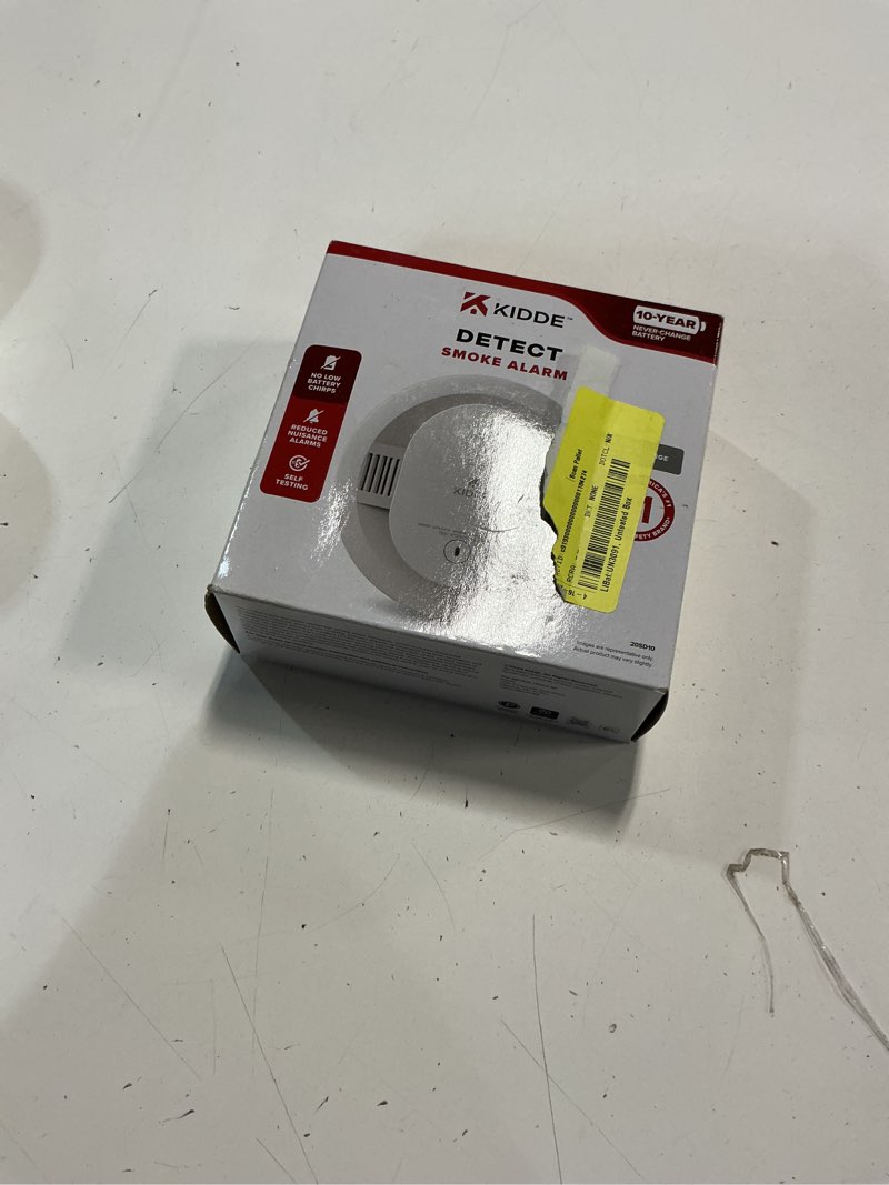 Condition photo showing New/Like New for kidde 10-year sealed lithium battery-operated photoelectric smoke detector alarm, 5-inch