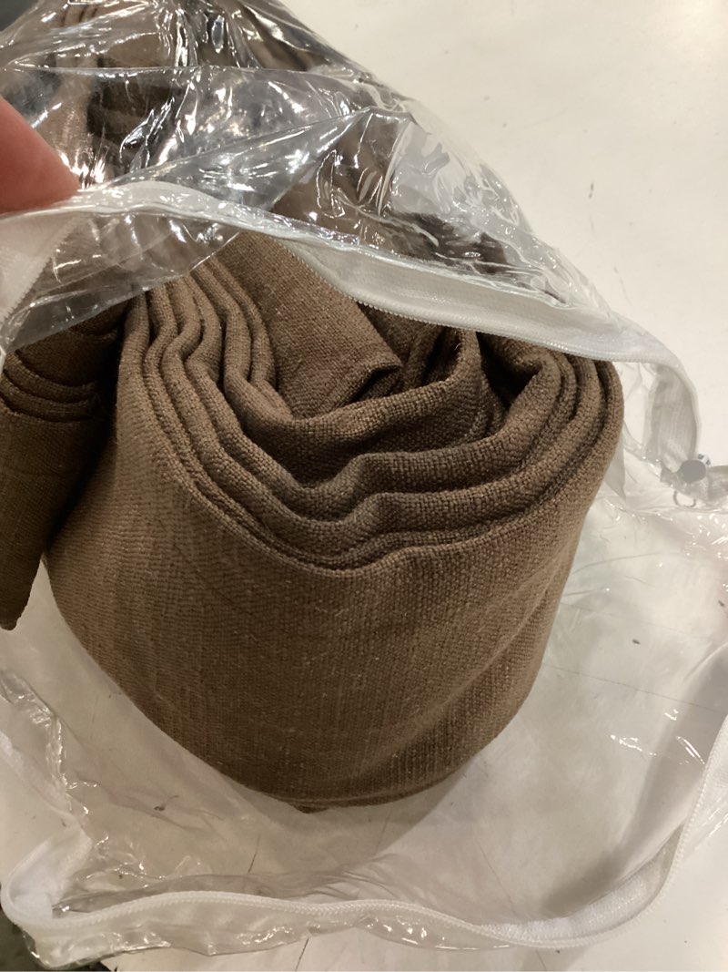 Condition photo showing As Is for brown memory trained pinch pleated curtains 102 inches long, viral linen pinch pleat sheer curtains with ring hooks&clips for track system living room, beige light filtering privacy curtain 2 panel setbrown linen 40\\\"w x 102\\\"l (pack of 2)