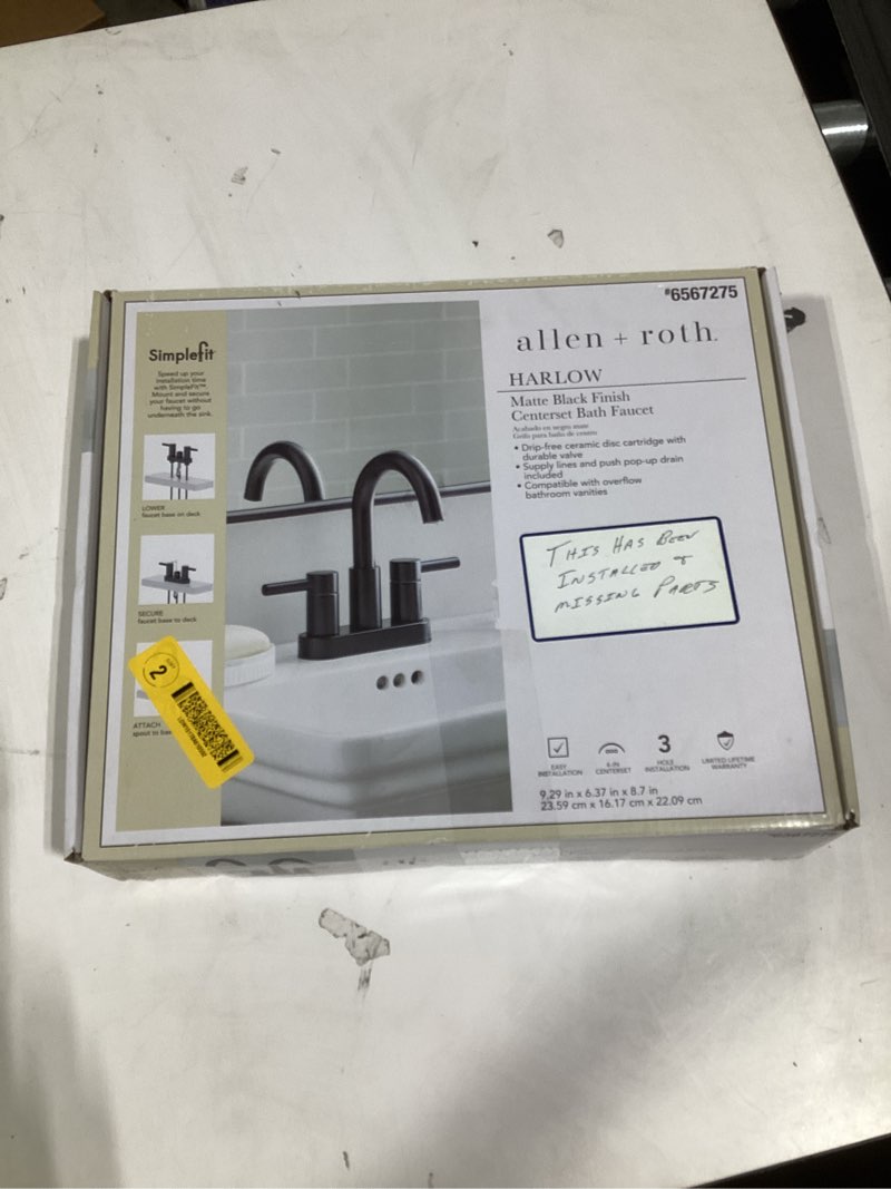 Condition photo showing As Is for Delta Faucet Nicoli High Arc Centerset Bathroom Faucet, Matte Black 3-Hole Bathroom Sink Faucet, Matte Black 25749LF-BL