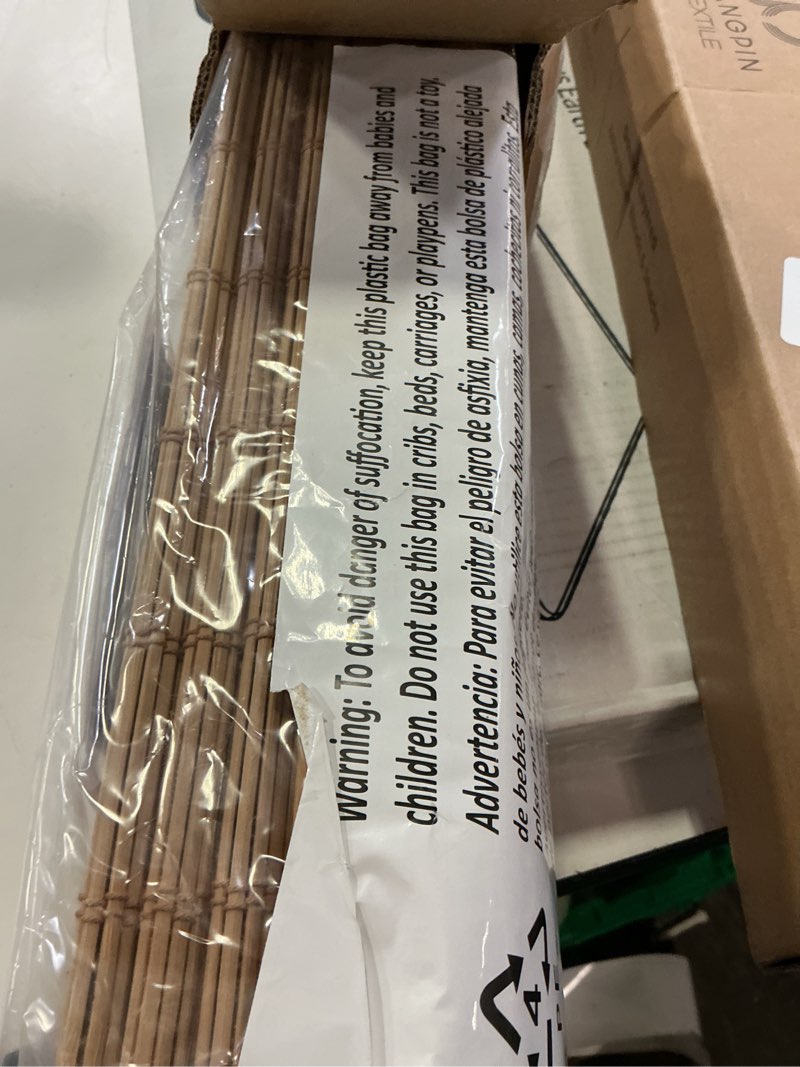 Condition photo showing Good Condition for cordless bamboo roman shades for windows, 100% blackout backing fabric for light blocking, 27" w × 64" h - papara carbon blackout - papara carbon 27" w × 64" h