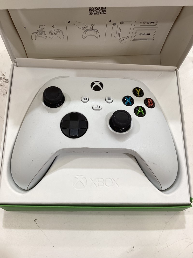 Condition photo showing As Is for xbox wireless gaming controller | robot white | console, pc, & android | textured grip | wireless, bluetooth, usb-c connectivity