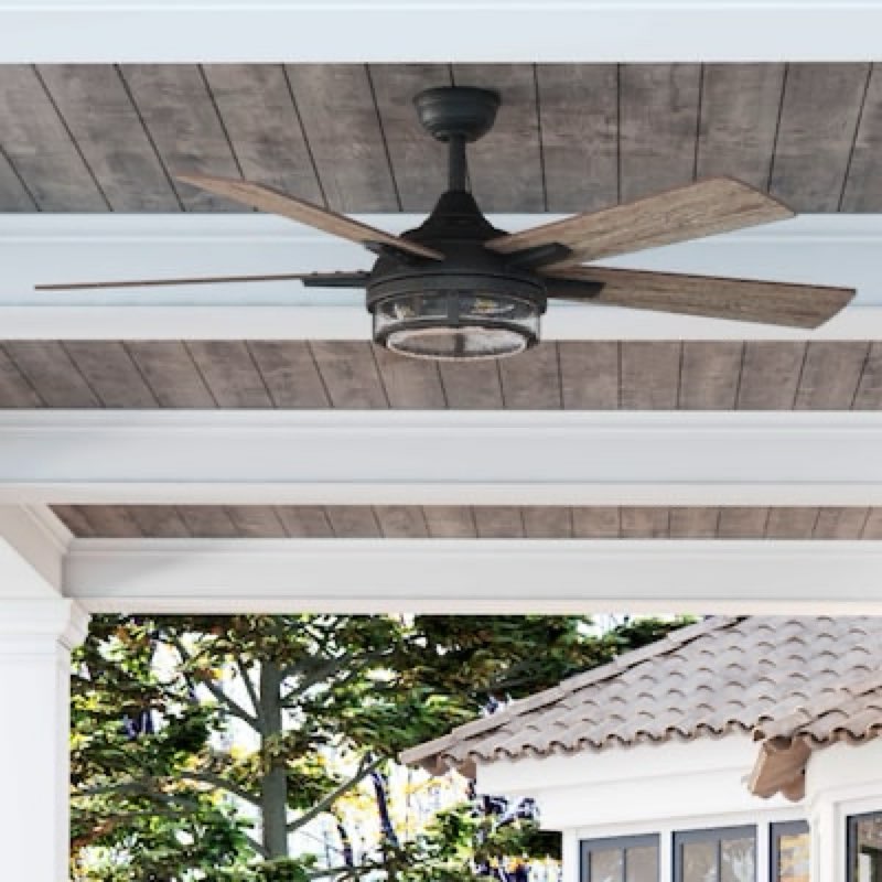 Harbor Breeze Summersville 52-in Textured Black with Driftwood/Auburn Blades Covered Outdoor