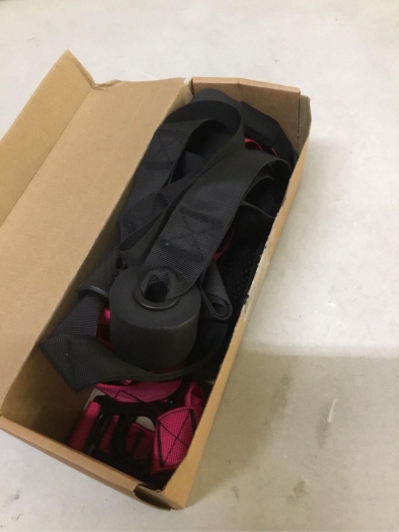 Condition photo showing As Is for ( incomplete missing carry bag ) home resistance training kit, suspension trainer straps with adjustable extension, door anchor, and carry bag – strength training equipment for full body bodyweight workouts at home or outdoors pink n