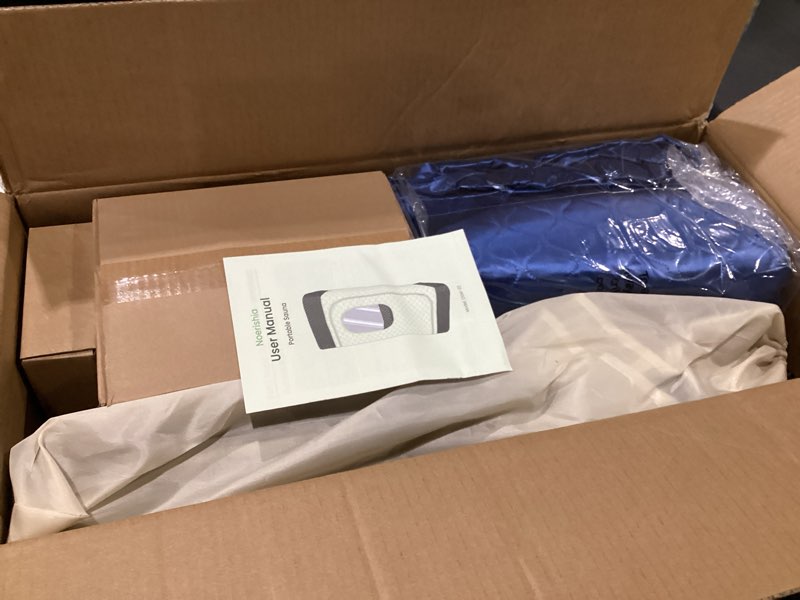 Condition photo showing Good Condition for Sauna Box, Upgraded Portable Sauna for Home 5Layer Waterproof,3L 1200W Steamer,9 Levels,Dual YKK Zippers,Big Folding Chair,99 Mins Timer,Remote Control,Steam Sauna Room Personal Saunas Tent,Light Blue, SIMILAR TO STOCK PHOTOS