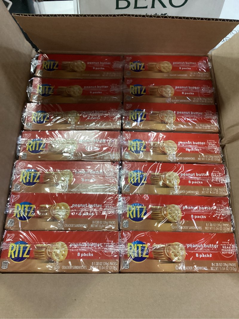 Condition photo showing New/Like New for RITZ Peanut Butter Sandwich Crackers, Lunch Snacks, 112 Snack Packs (14 Boxes, 6 Crackers Per Pack)