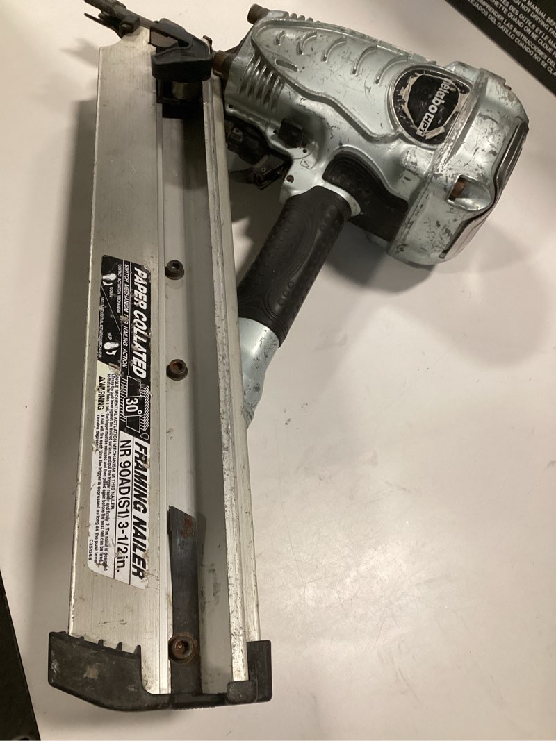 Condition photo showing As Is for Metabo HPT Framing Nailer (NR90AC5) w/ Metabo HPT 10140HPT 3-1/2" x .162 SM Full Round Head Brite Basic Plastic Strip Framing Nails | 3000 Count