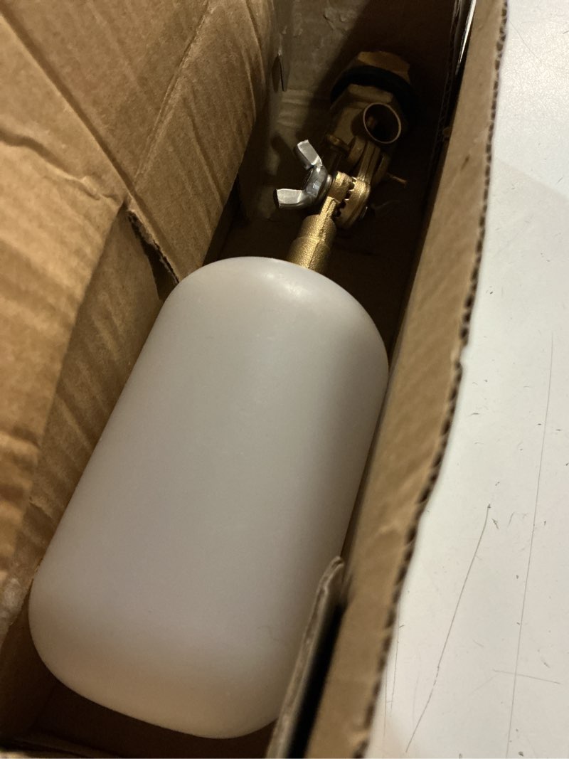 Condition photo showing Good Condition for float valve 1/2 inch, brass water float valve with adjustable arm, float ball valve automatic fill and water level control for water trough,fountains,water tank,ponds,pool,aquariums