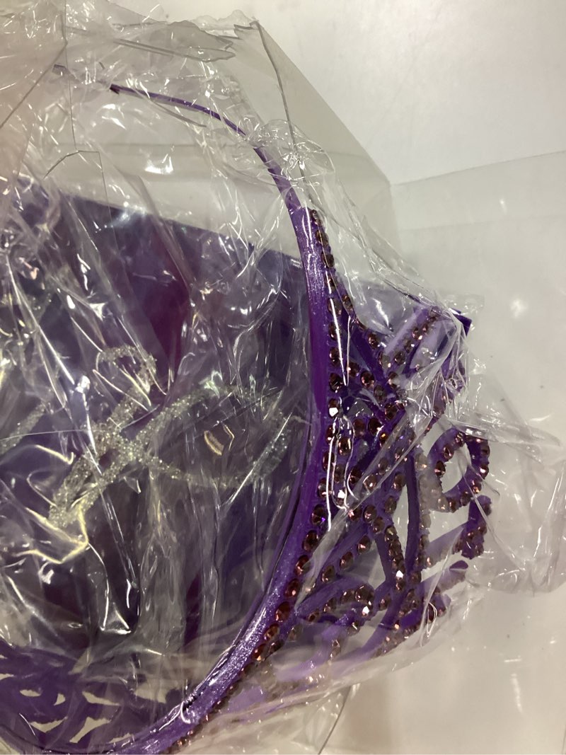 Condition photo showing As Is for meant2tobe purple baby shower decoration set: tiara  sash  and pin. perfect maternity christmas gift for mom and dad to be!