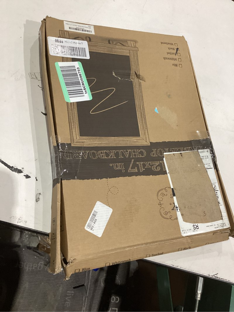 Condition photo showing As Is for HBCY Creations Rustic Black Wooden Tabletop Chalkboard with Legs/Vintage Wedding Table Sign/Small Kitchen Countertop Memo Board/Antique Wooden Frame (12" x 17", 4- Black) 4- Black 12" x 17"