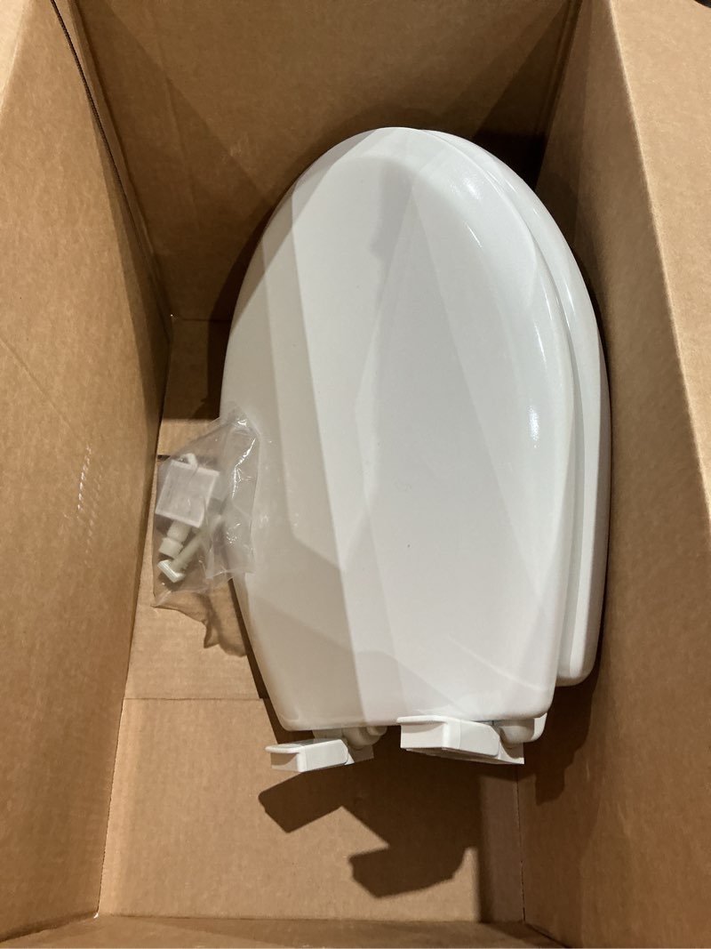 Condition photo showing As Is for mayfair nextstep2 toilet seat with built-in potty training seat, slow-close, removable that will never loosen, elongated, white elongated 1