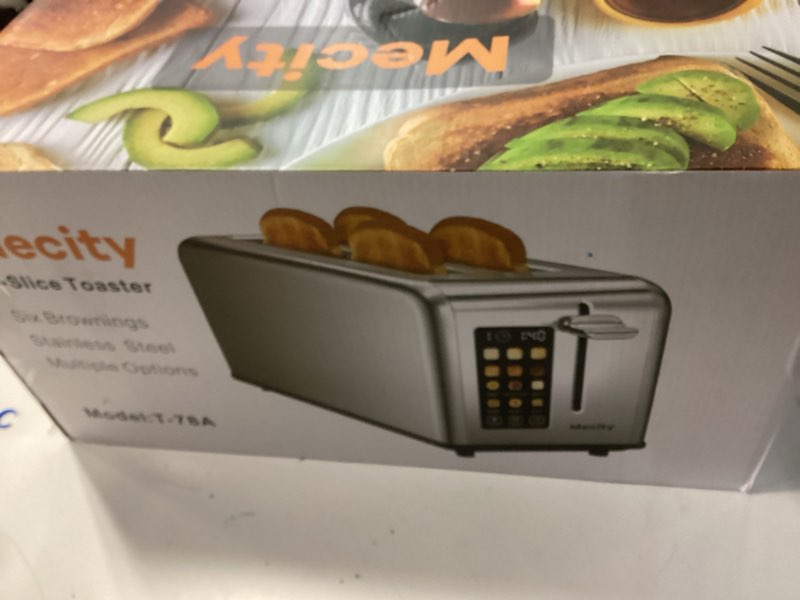 Condition photo showing New/Like New for Mecity 4 Slice Toaster Touch Screen 1.5" Long Slot, Stainless Steel Smart Bread Toaster for Bagel Muffin Waffle Gluten Free Breads, Timer, Defrost, Reheat, 120V 1400W