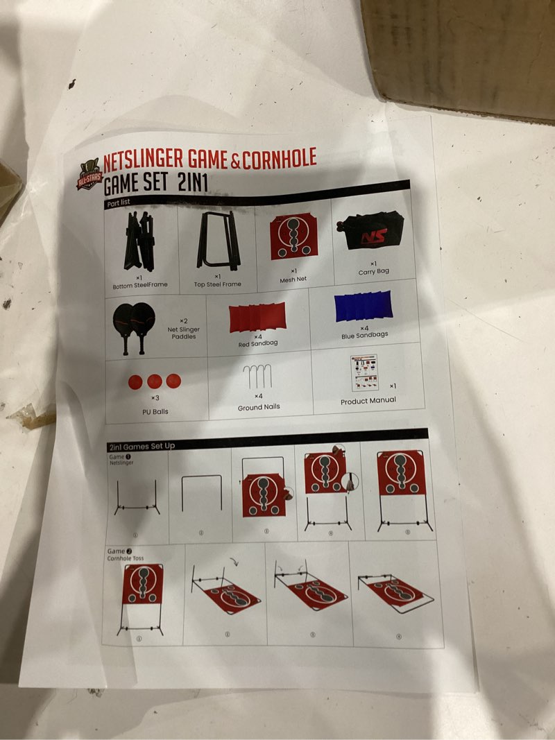 Condition photo showing As Is for netslinger game & cornhole 2in1 game set