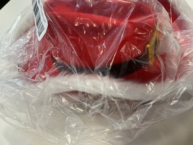 Condition photo showing As Is for Nicky Bigs Novelties Adult Light Up Santa Claus Christmas Cowboy Hat - Light Up LED Lights Cowgirl Hats - Holiday Western Costume Accessory, Red White, One Size