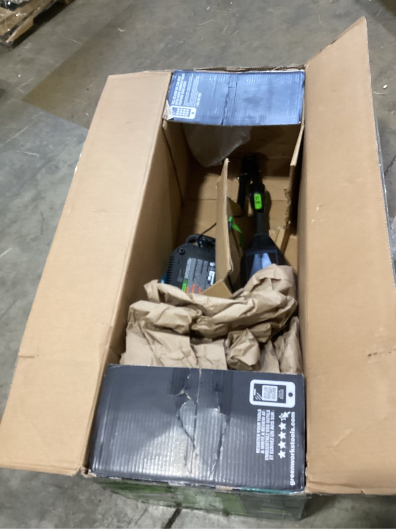 Condition photo showing As Is for greenworks 80v 12" brushless cordless snow shovel with led light, 2.0ah battery and charger included